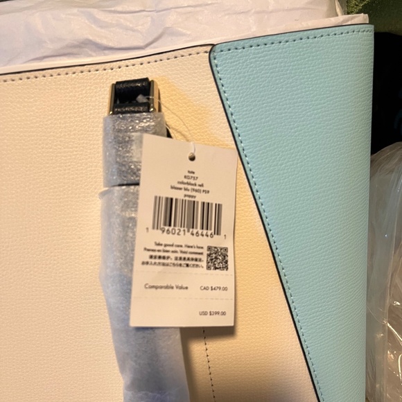 New Kate Spade Poppy Colorblock Large Leather Tote Blazer Blue Multi NWT - Picture 3 of 3